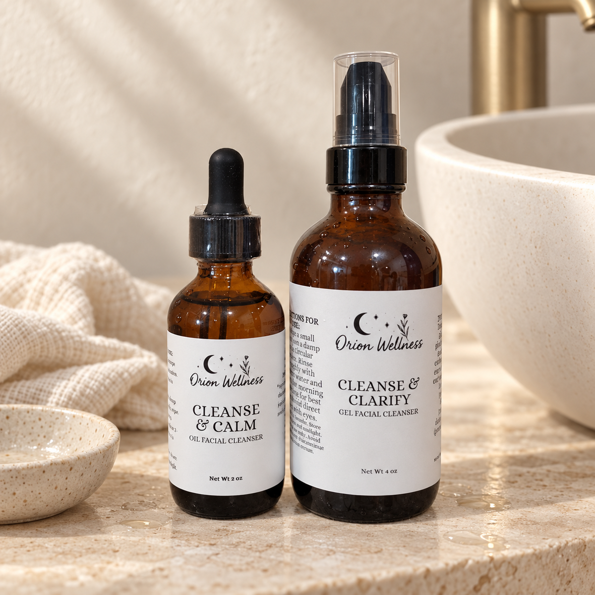Double Cleanse Duo in a warm botanical lifestyle setting