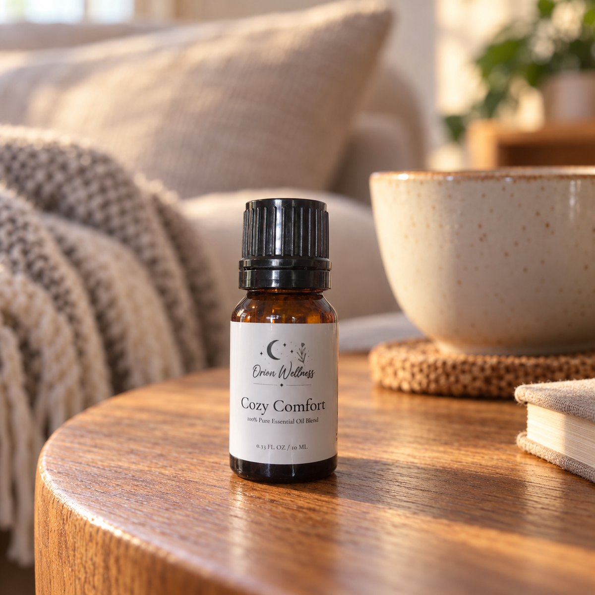 Orion Wellness Cozy Comfort 10 mL diffuser blend in a home setting