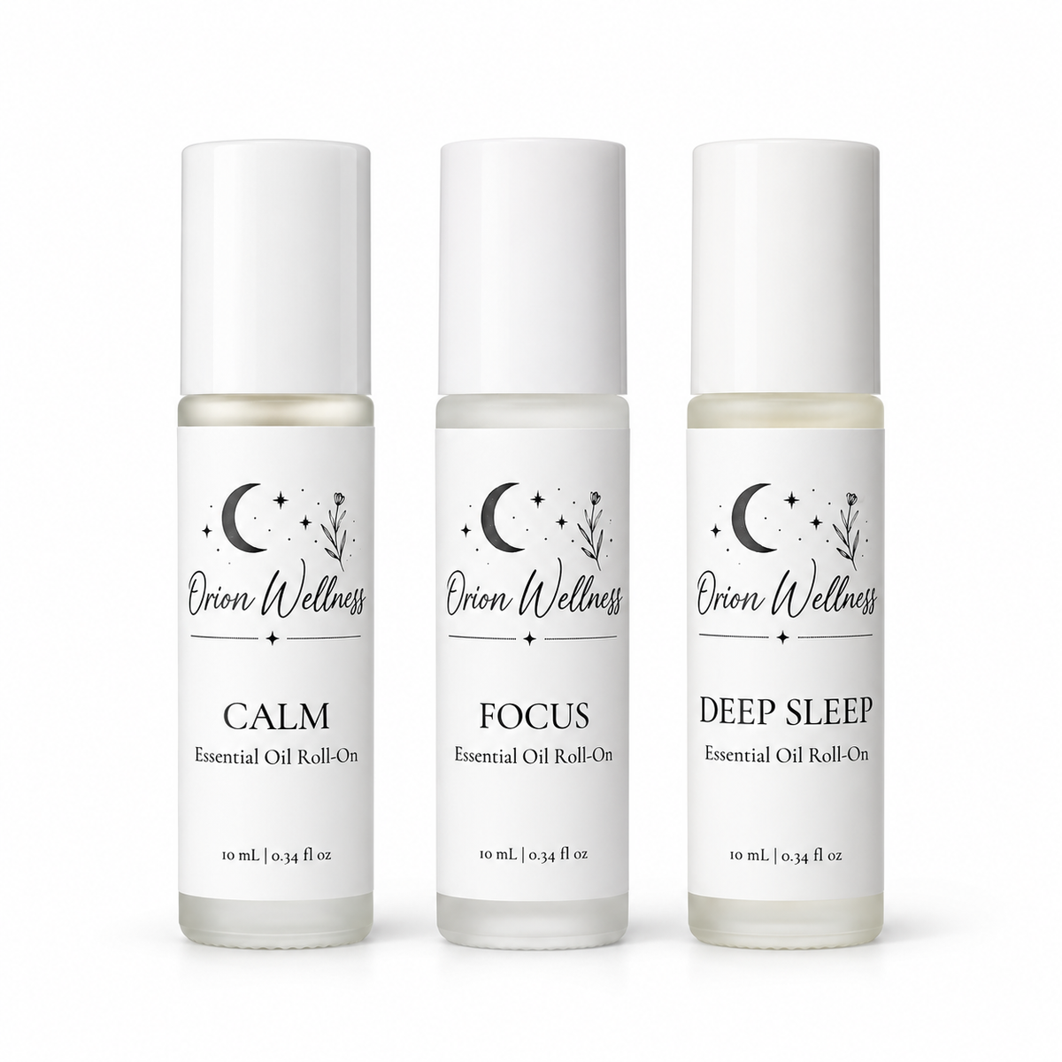 Calm, Focus and Deep Sleep essential oil roll-ons by Orion Wellness