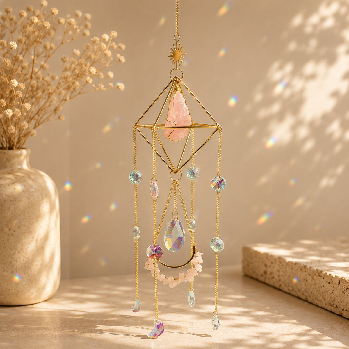 Celestial Rose Quartz Sun Catcher by Orion Wellness