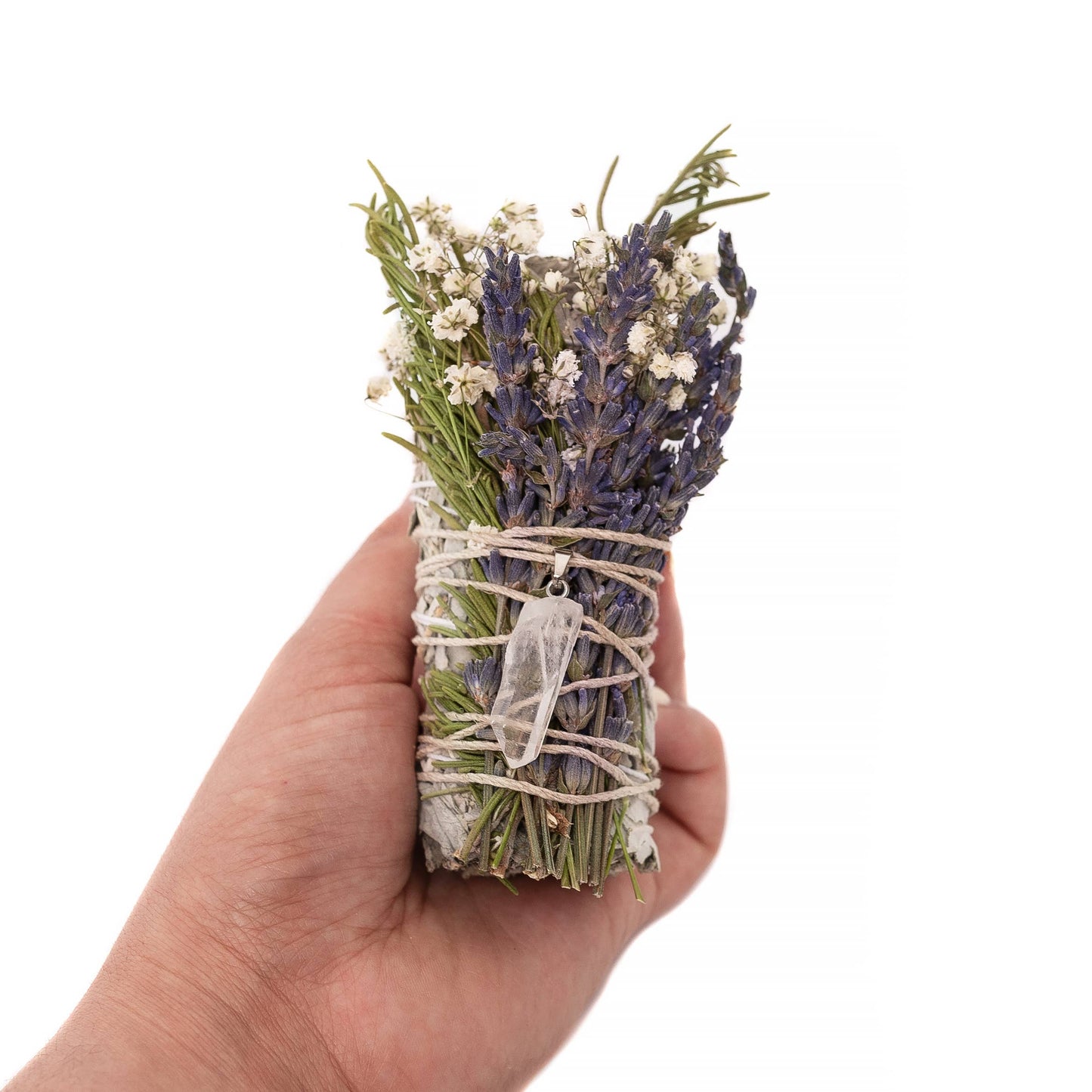 Floral Sage Clear Quartz Pendant Smudge Stick