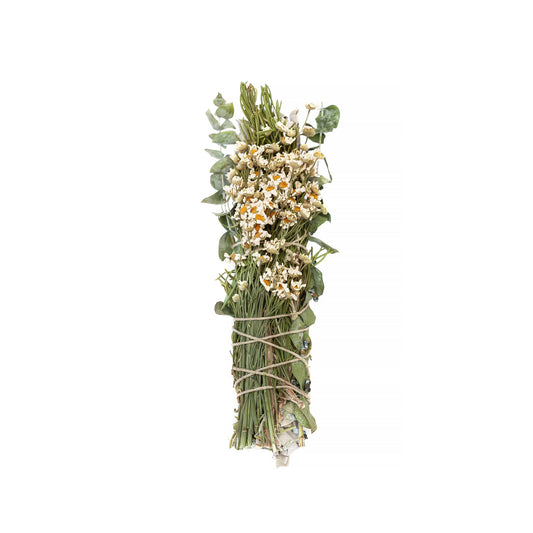 Chamomile, Eucalyptus, and Rosemary Wrapped 8" Sage Bundle