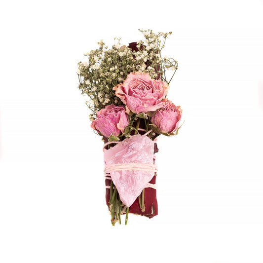 Floral Sage Rough Rose Quartz Smudge Stick