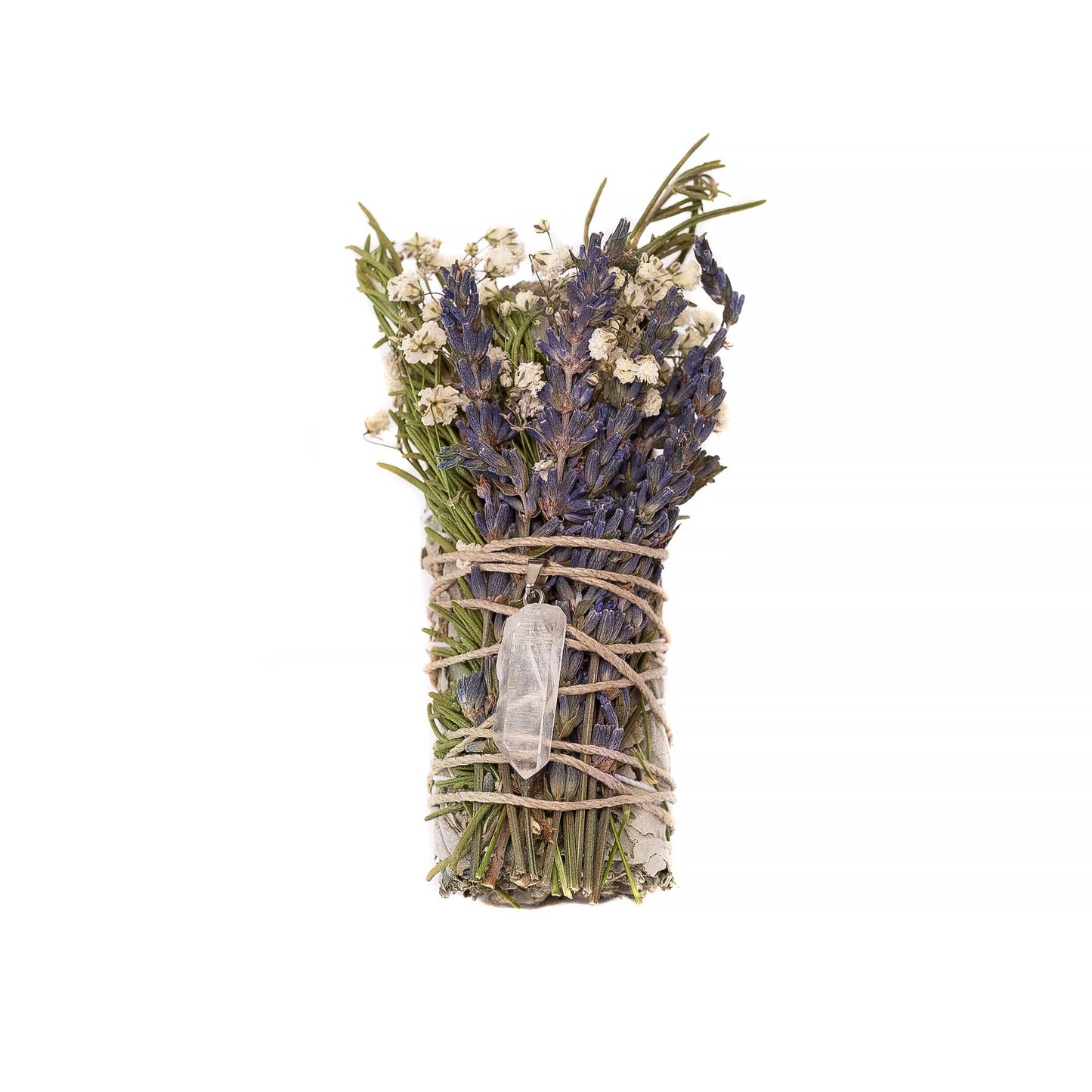 Floral Sage Clear Quartz Pendant Smudge Stick