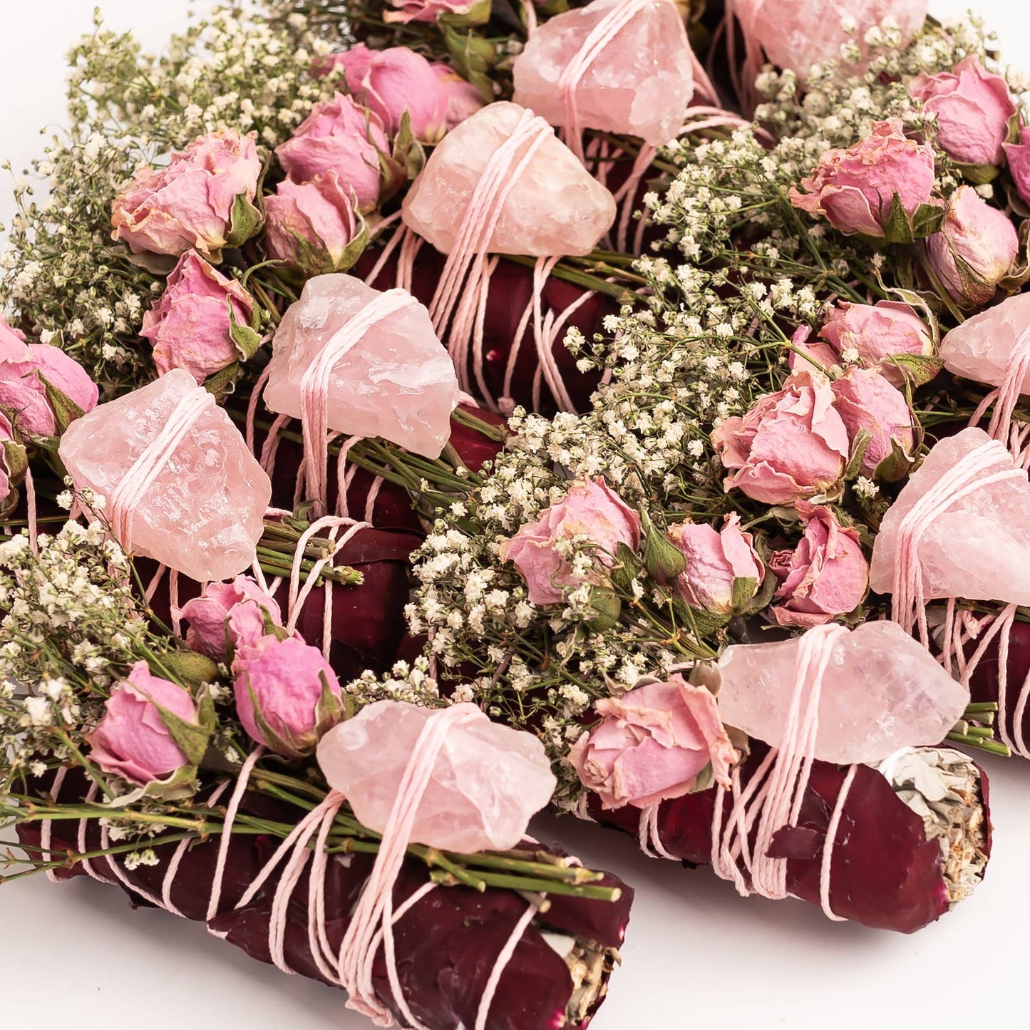 Floral Sage Rough Rose Quartz Smudge Stick