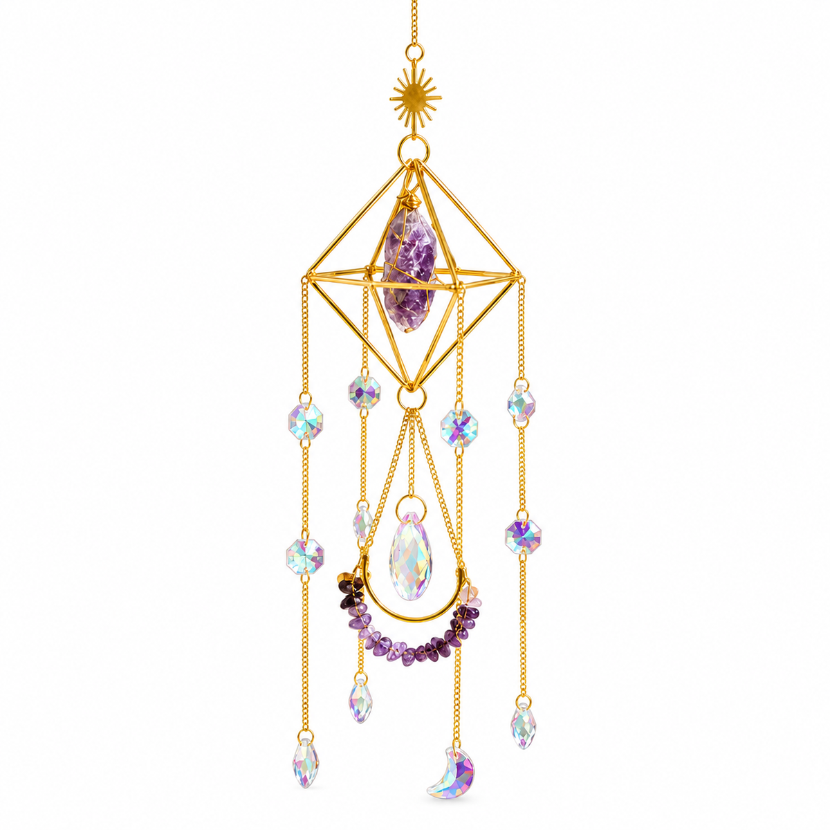 Celestial Amethyst Sun Catcher on white background