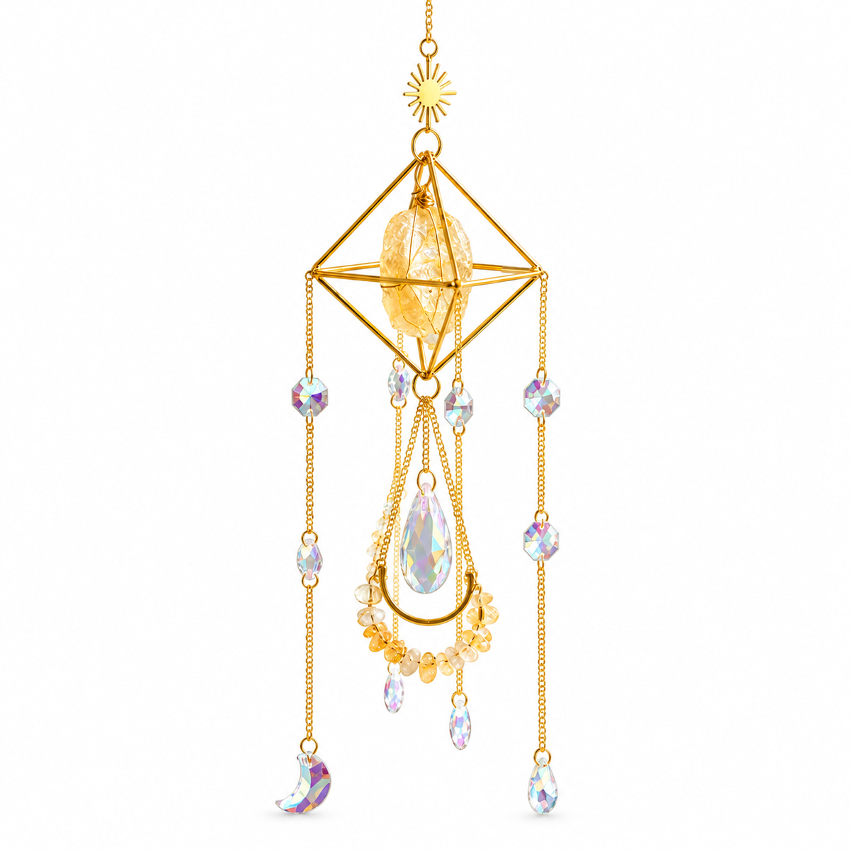 Celestial Citrine Sun Catcher on white background
