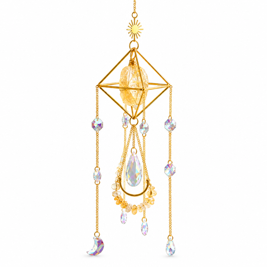 Celestial Citrine Sun Catcher on white background