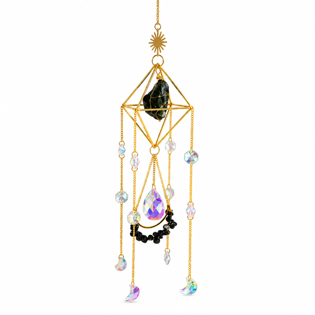 Celestial Obsidian Sun Catcher on white background