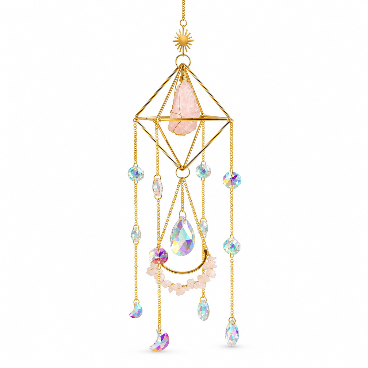 Celestial Rose Quartz Sun Catcher on white background