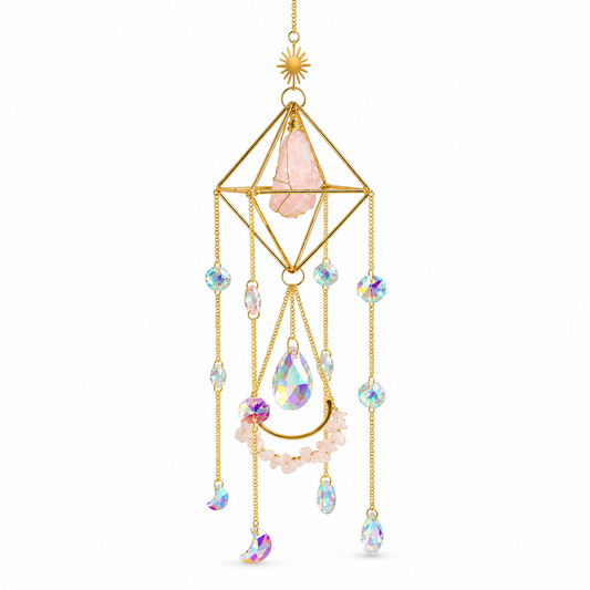 Celestial Rose Quartz Sun Catcher on white background