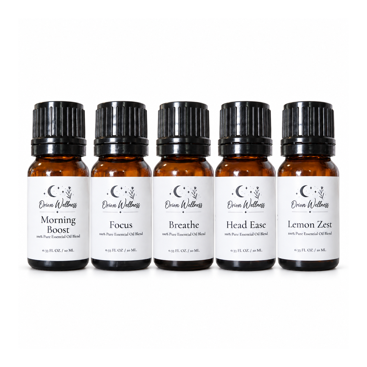 Orion Wellness daytime five bottle diffuser blend set on a white background