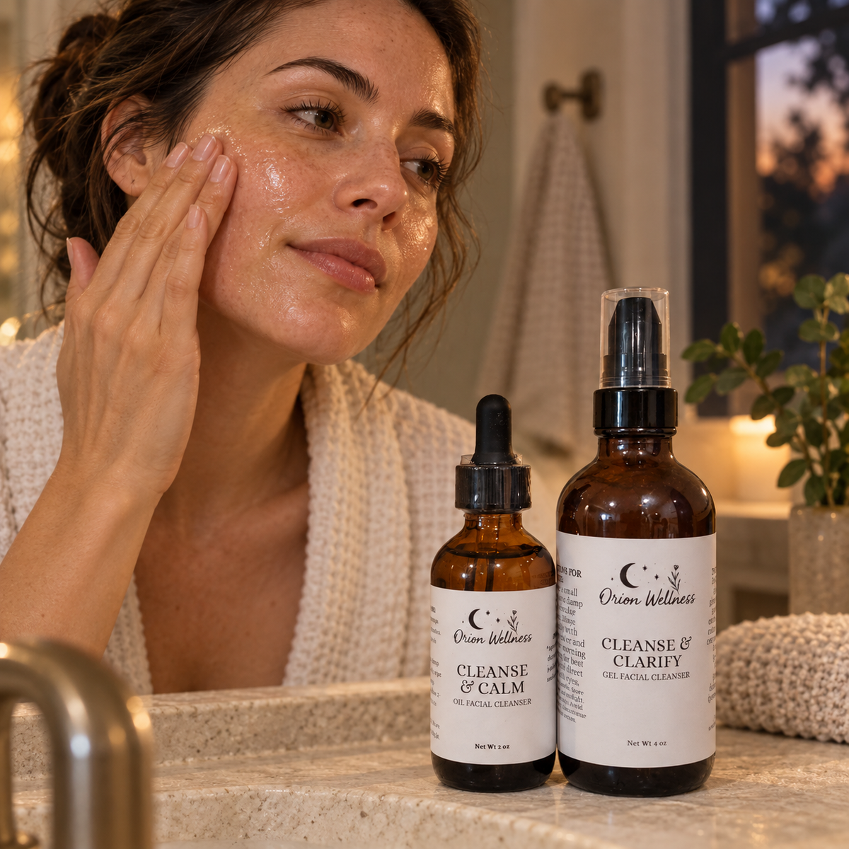 Double Cleanse Duo shown in a natural on-skin application