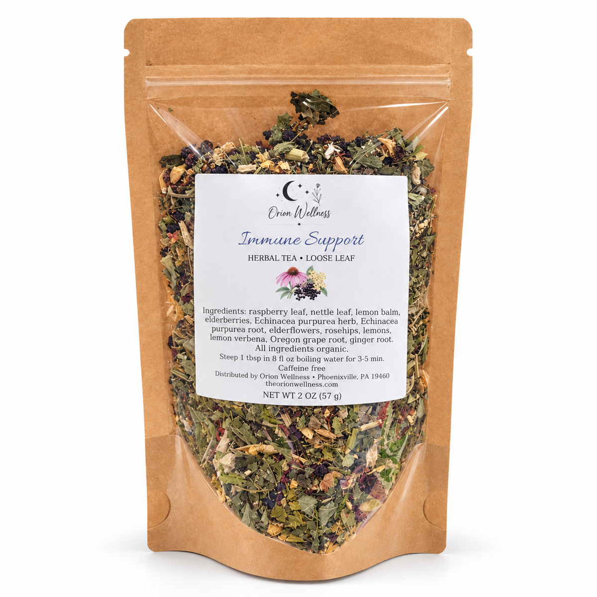 Orion Wellness Immune Support 2 oz loose leaf tea on white background
