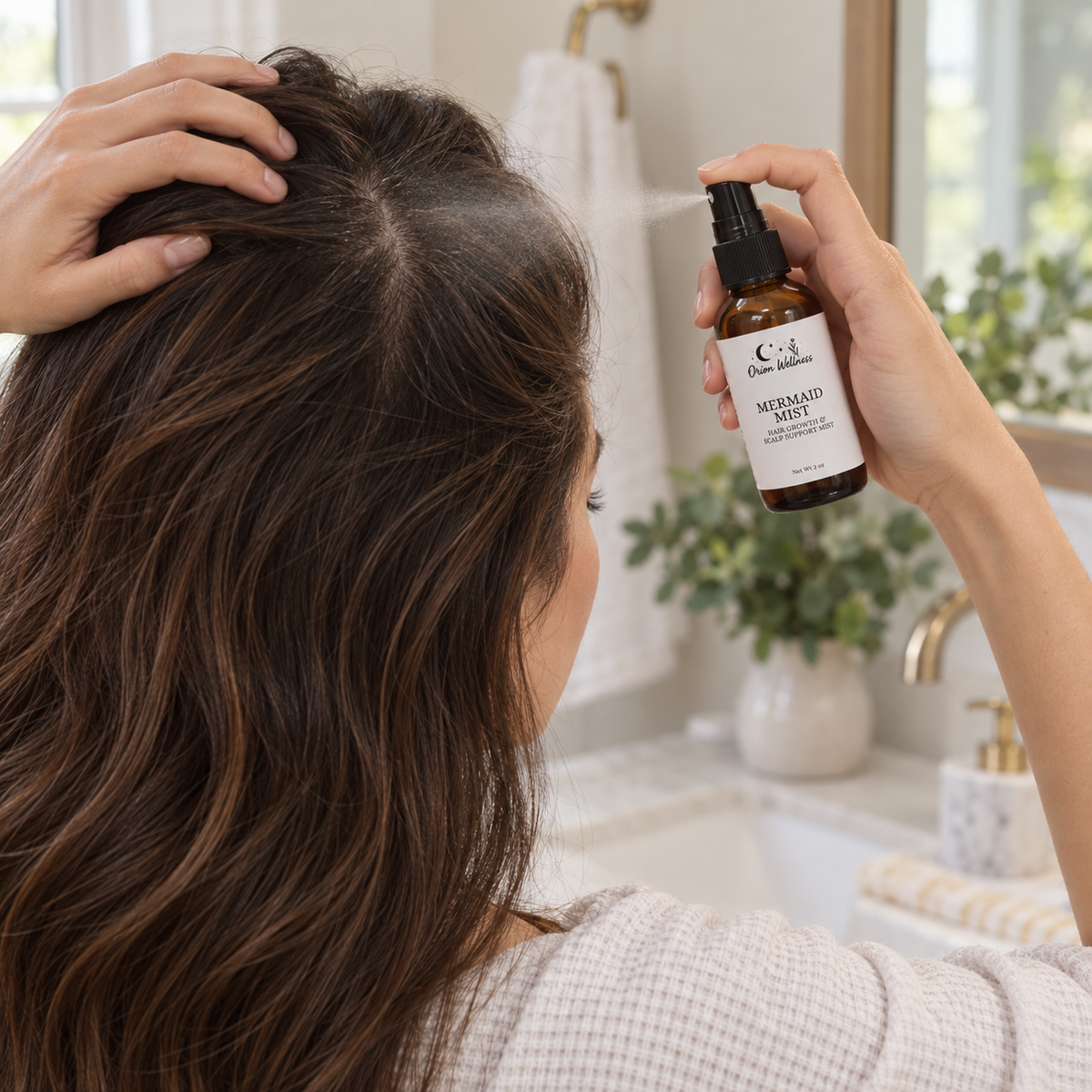 Mermaid Mist shown in a natural scalp care routine