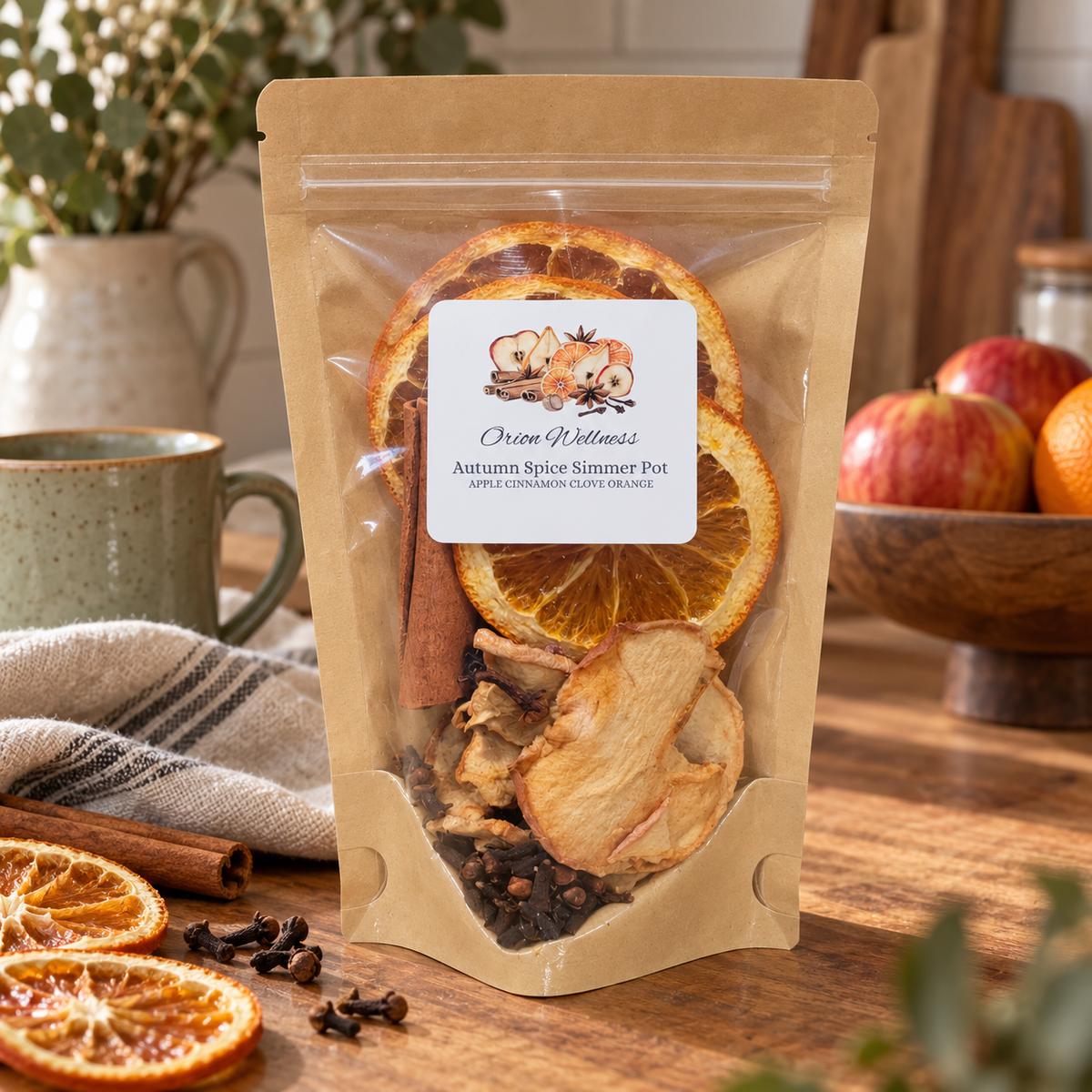 Included Autumn Spice pouch in an earthy kitchen