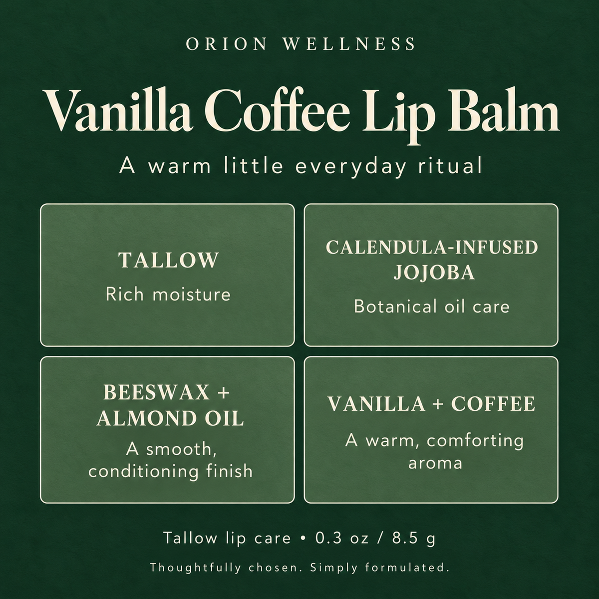 Vanilla Coffee Tallow Lip Balm ingredient and daily ritual guide