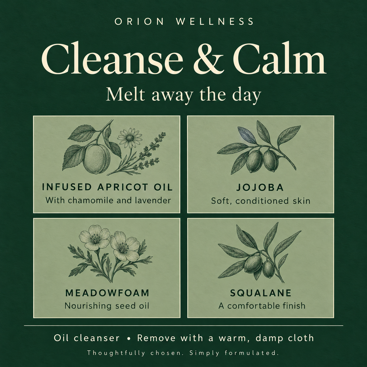 Cleanse & Calm oil cleanser key botanical ingredients