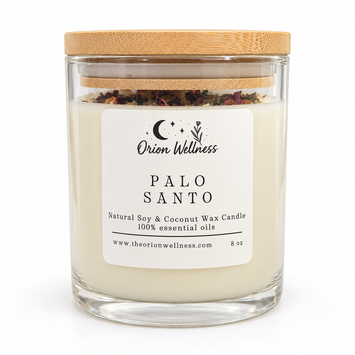 Palo Santo Candle white packaging mockup