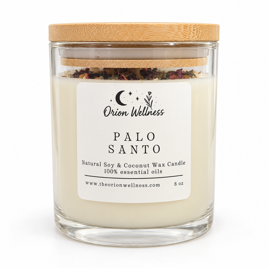 Palo Santo Candle white packaging mockup
