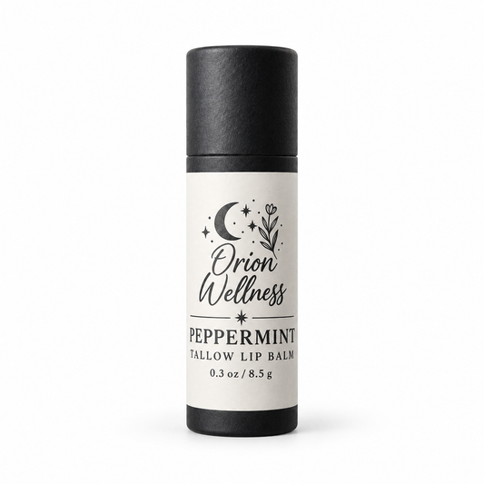 Peppermint Tallow Lip Balm, 0.3 oz, on a white background
