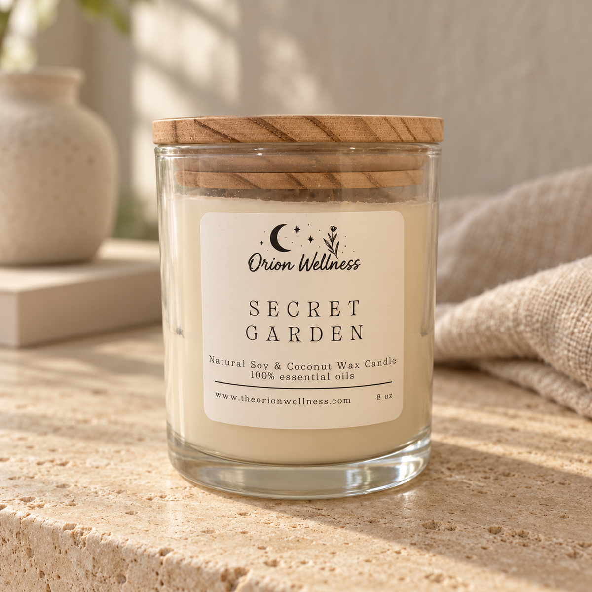 Secret Garden Candle in an earthy home setting