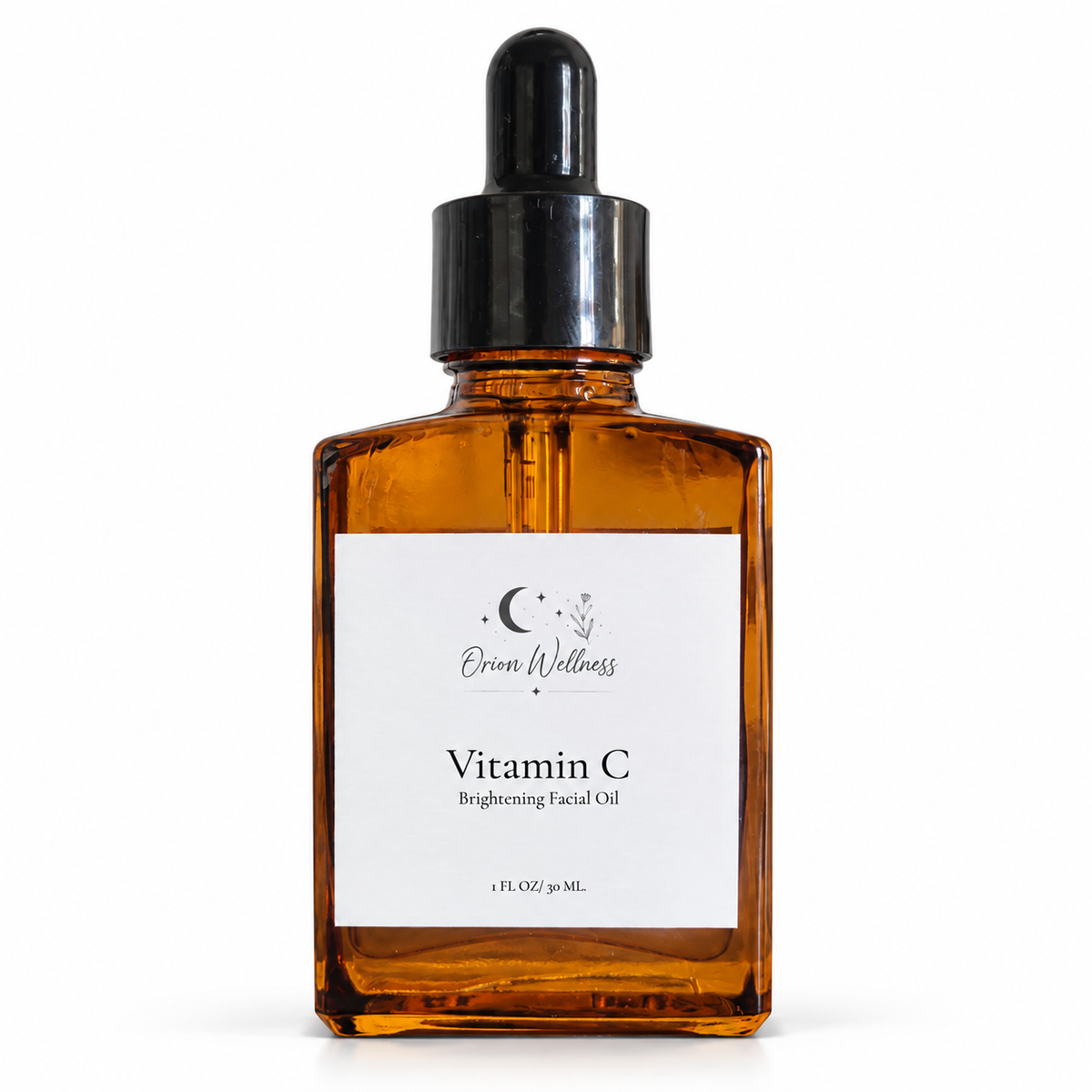 Orion Wellness Vitamin C Brightening Facial Oil, 1 oz amber glass dropper bottle on a white background