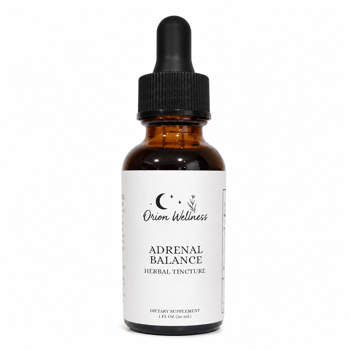 Orion Wellness Adrenal Balance 1 oz herbal tincture bottle on a white background.