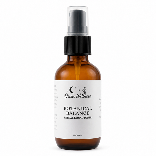 Orion Wellness Botanical Balance 2 oz facial toner spray bottle on a white background.