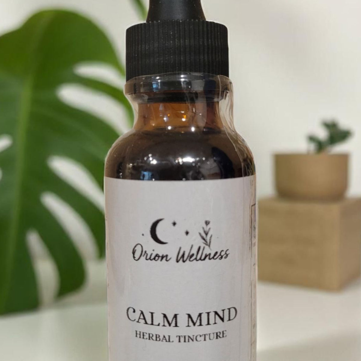 Close-up of Calm Mind label by Orion Wellness