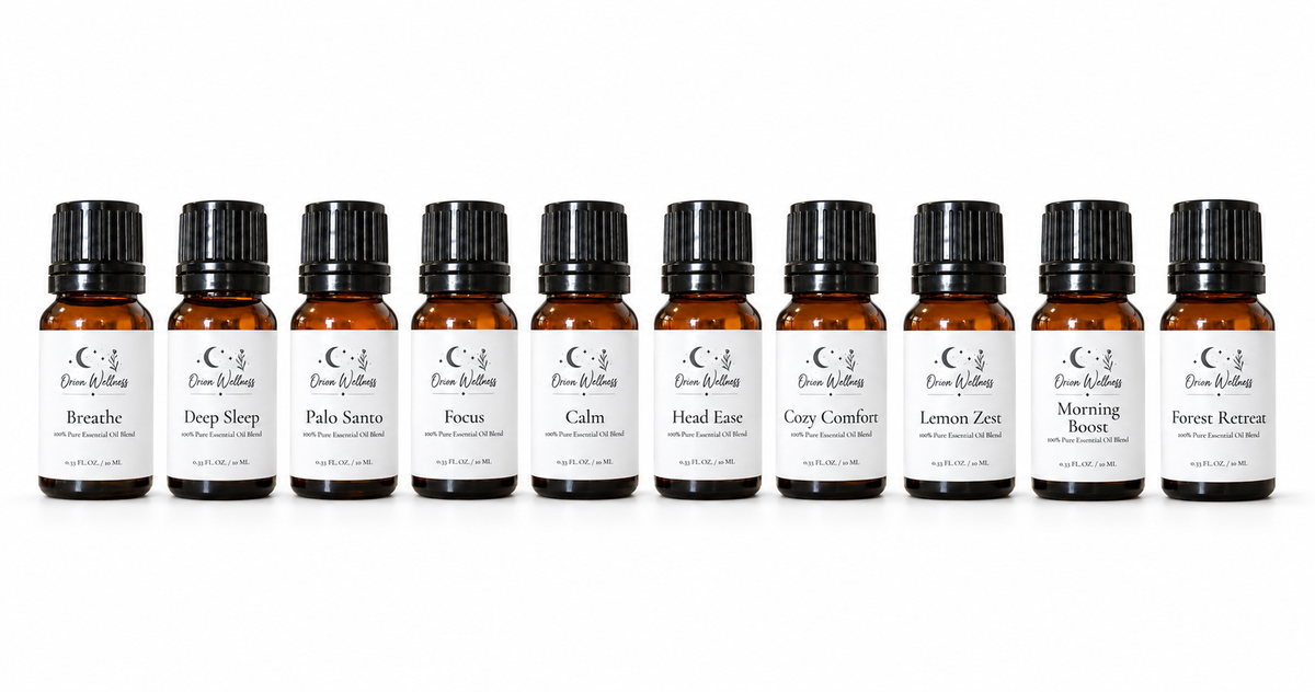 Orion Wellness complete ten bottle diffuser blend set on a white background