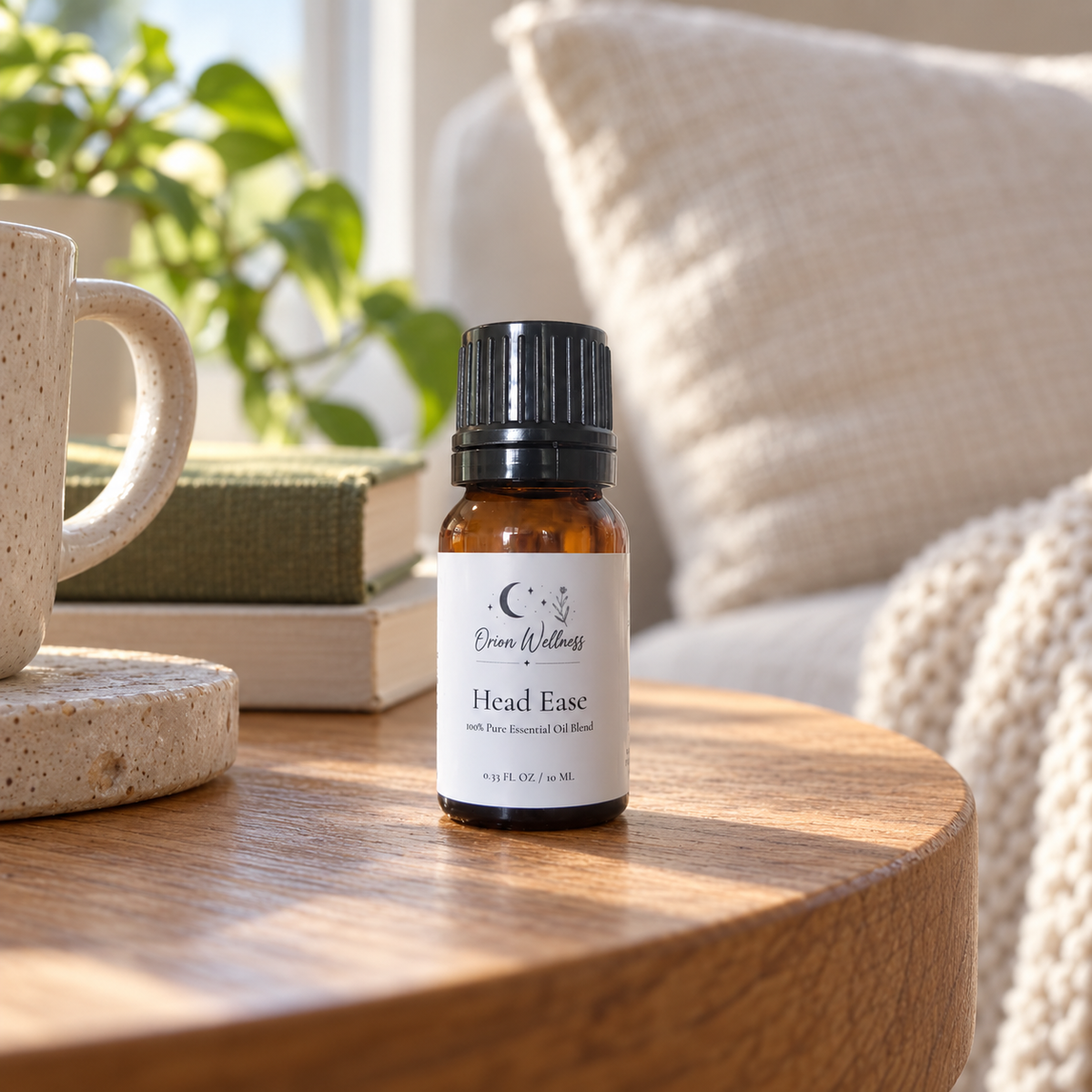 Orion Wellness Head Ease 10 mL diffuser blend in a home setting