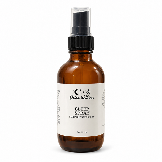 Orion Wellness Magnesium Sleep Spray amber bottle on a pure white background