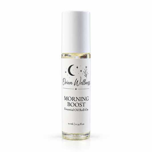 Orion Wellness Morning Boost 10 mL roll-on on a white background