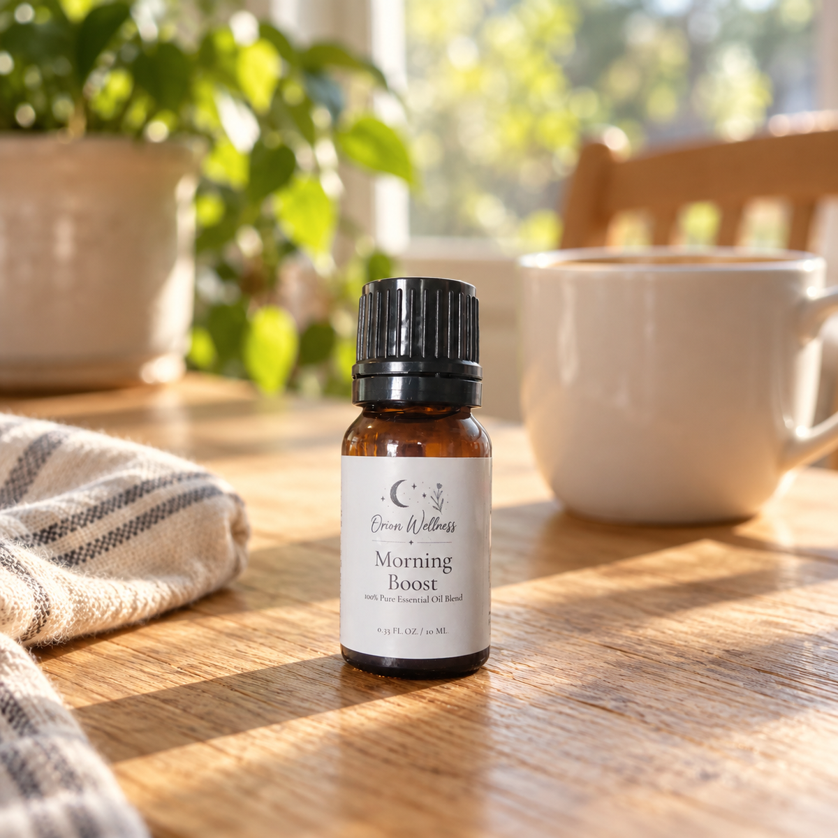 Orion Wellness Morning Boost 10 mL diffuser blend in a home setting