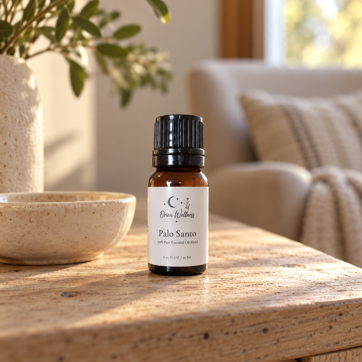 Orion Wellness Palo Santo 10 mL diffuser blend in a home setting