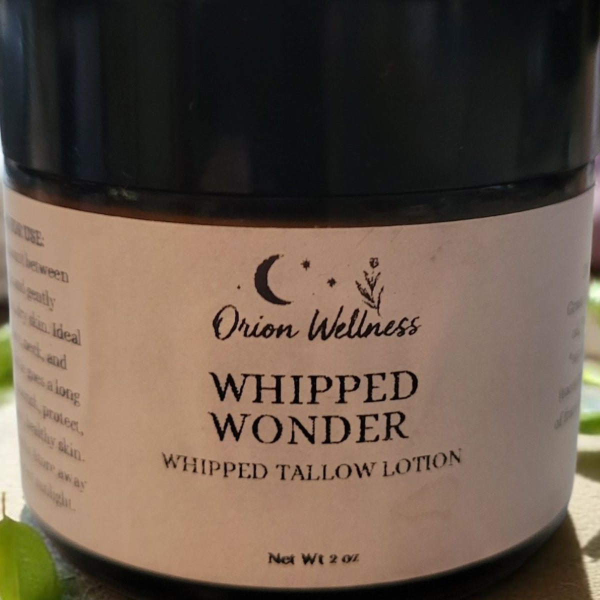 Close-up of Whipped Wonder Face Moisturizer label by Orion Wellness