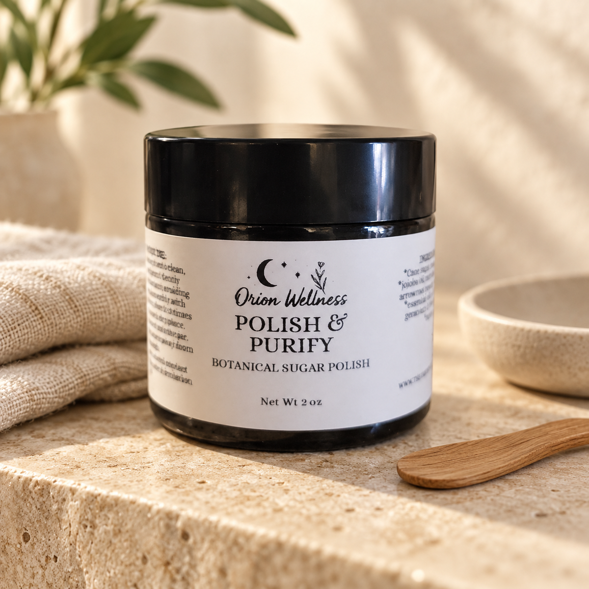 Polish & Purify Sugar Polish in a warm botanical lifestyle setting