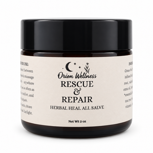 Rescue & Repair Everything Salve by Orion Wellness on a clean white background