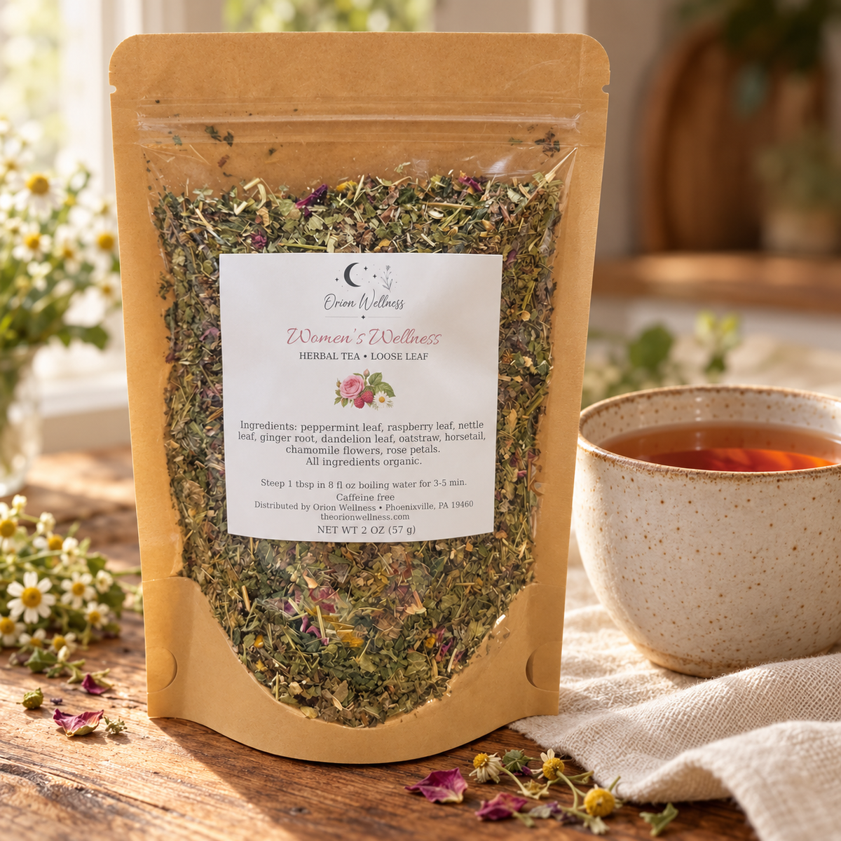 Orion Wellness womens wellness loose leaf tea, lifestyle setting